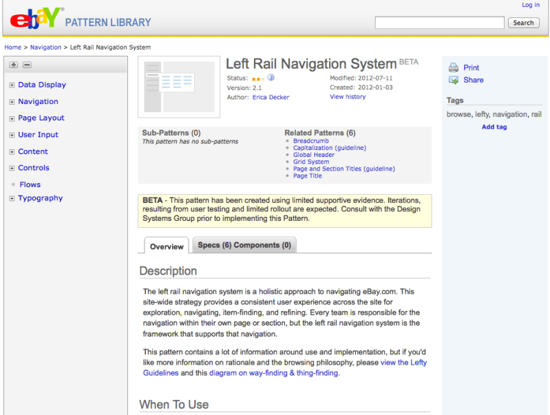 eBay UI pattern library